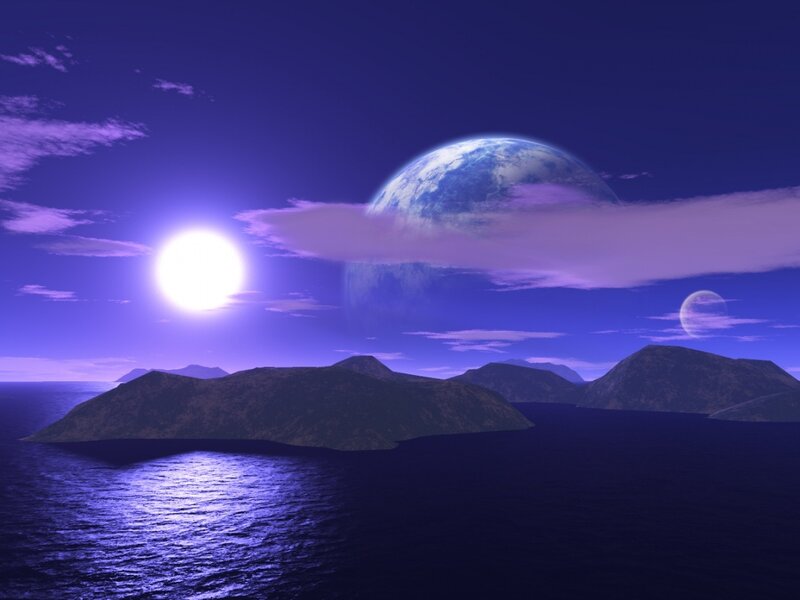 Alien Planet Landscape — Purple, Serene, Night, Digital Art, Islands