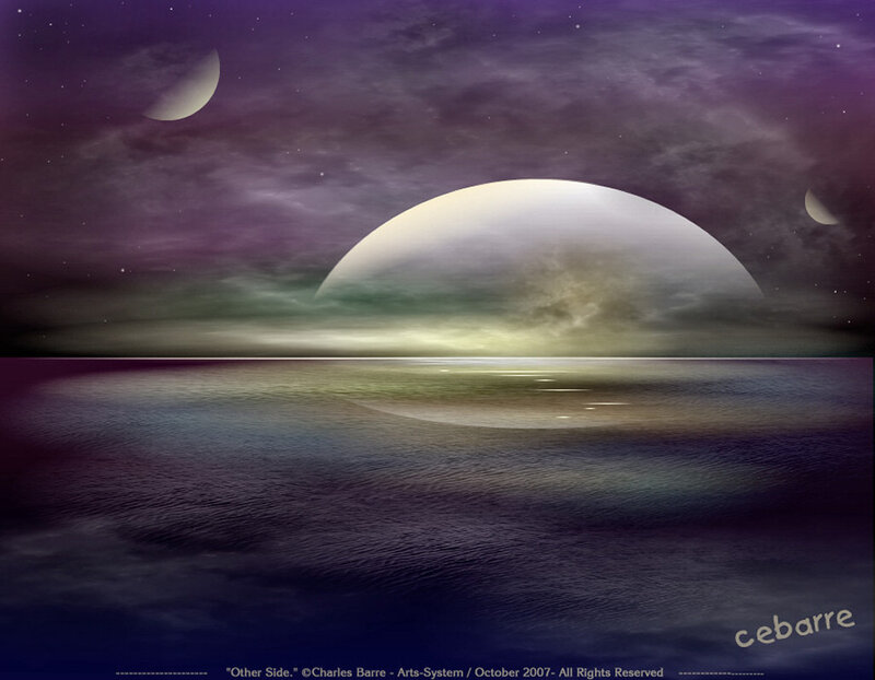 Alien Planet Landscape — Purple, Serene, Night, Digital Art, Moon