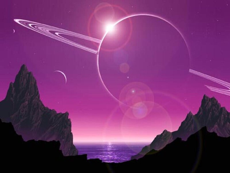 Alien Planet Landscape — Purple, Serene, Night, Digital Art, Mountains