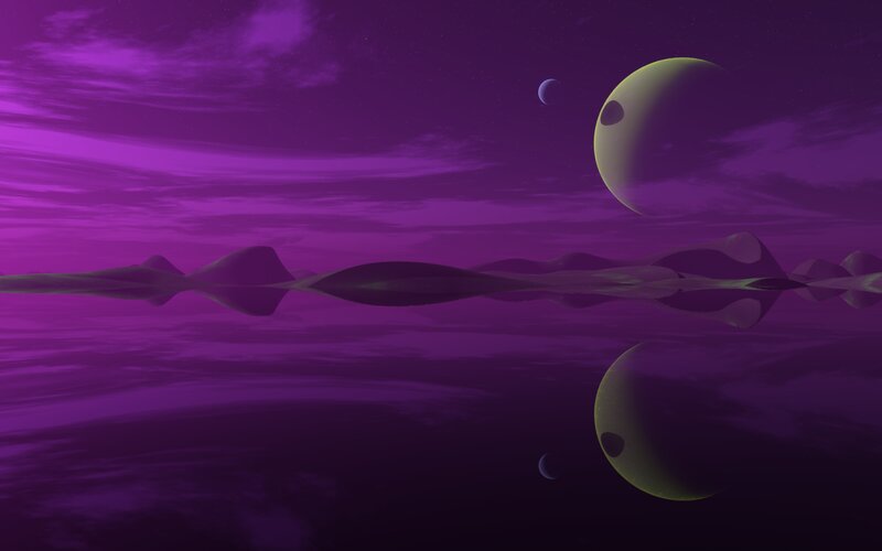 Alien Planet Landscape — Purple, Serene, Night, Digital Art, Planets, Moons