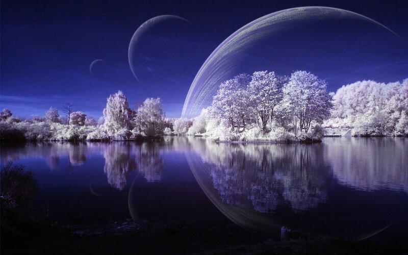 Alien Planet Landscape — Purple, Serene, Night, Digital Art, Planets