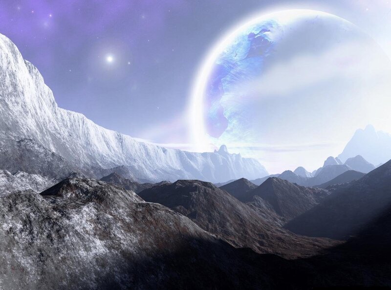Alien Planet Landscape — Purple, Serene, Night, Digital Art