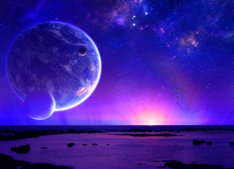 Alien Planet Landscape — Purple, Serene, Night