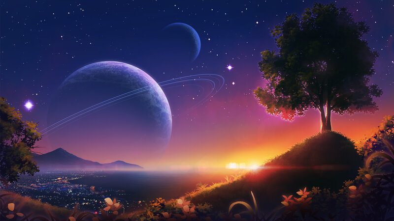 Alien Planet Landscape — Purple, Serene, Sunset, Digital Art