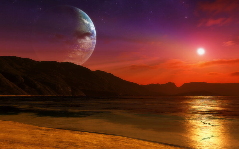 Alien Planet Landscape — Purple, Sun