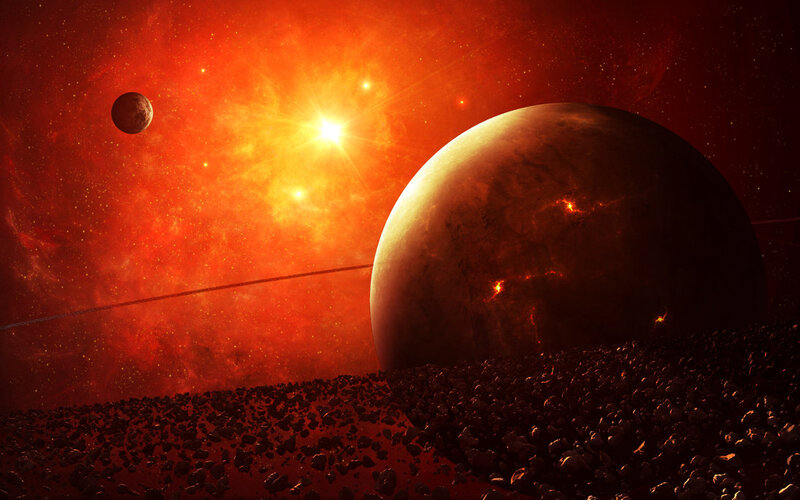 Alien Planet Landscape — Red, Dramatic, Digital Art, Star