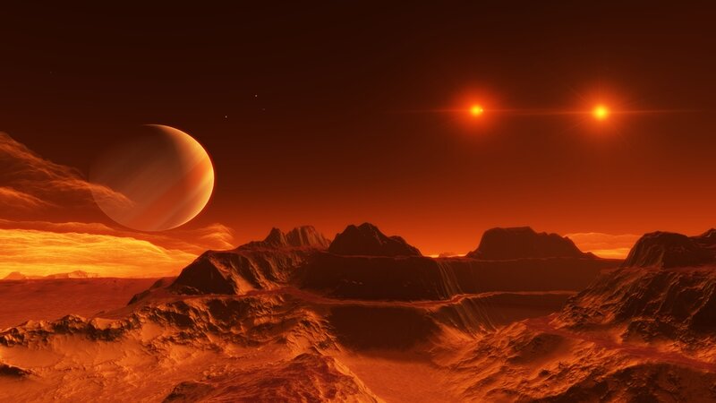 Alien Planet Landscape — Red, Dramatic, Night, 3d Render, Mountains