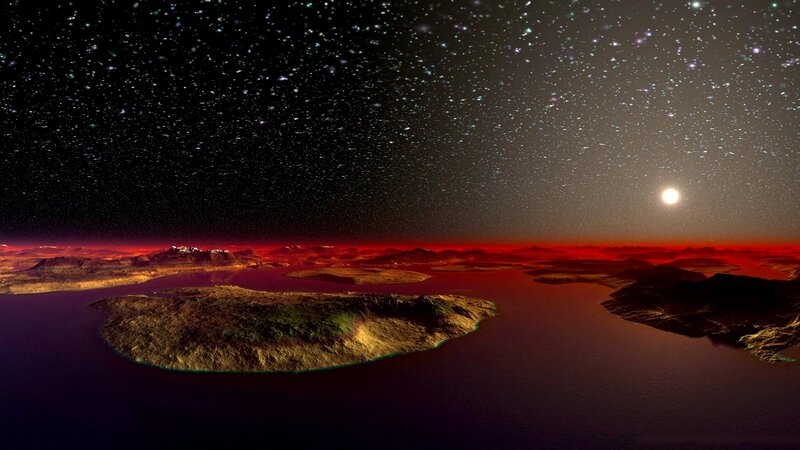 Alien Planet Landscape — Red, Dramatic, Night, 3d Render