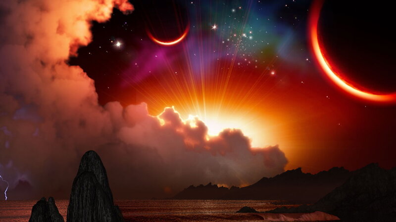 Alien Planet Landscape — Red, Dramatic, Night, Digital Art, Clouds