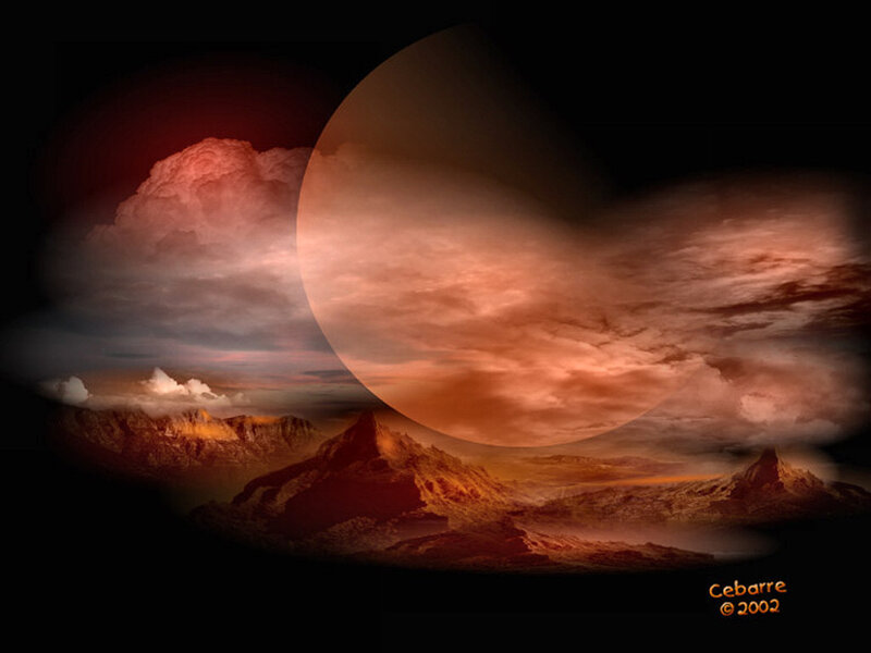 Alien Planet Landscape — Red, Dramatic, Night, Digital Art, Mountains