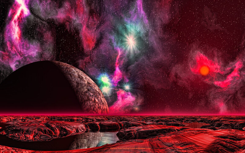 Alien Planet Landscape — Red, Dramatic, Night, Digital Art, Nebula