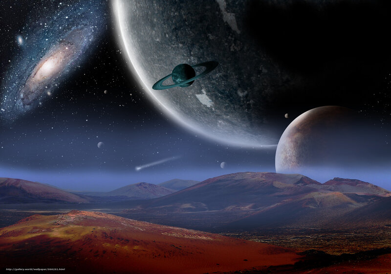 Alien Planet Landscape — Red, Dramatic, Night, Digital Art, Planets, Galaxy