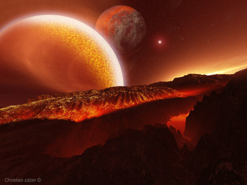 Alien Planet Landscape — Red, Dramatic, Night, Digital Art, Planets