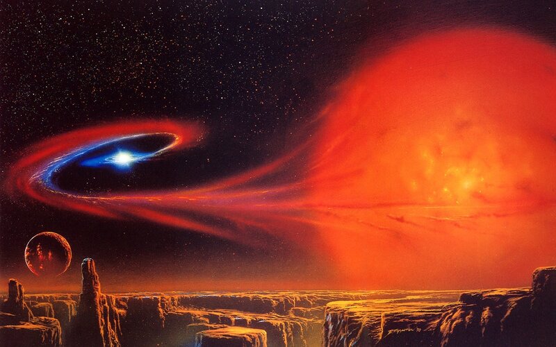 Alien Planet Landscape — Red, Dramatic, Night, Digital Art, Star System, Rock Formations