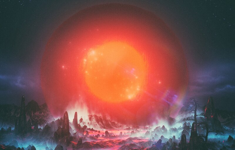 Alien Planet Landscape — Red, Dramatic, Night, Digital Art, Star