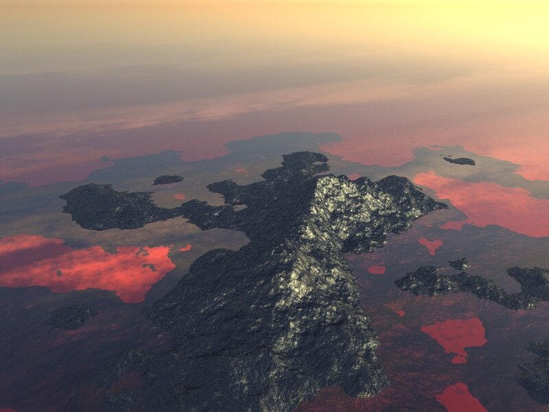 Alien Planet Landscape — Red, Dramatic, Sunset, 3d Render, Mountain