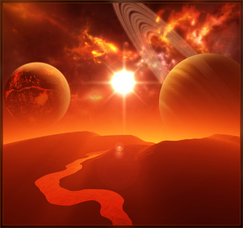 Alien Planet Landscape — Red, Dramatic, Sunset, Digital Art, Planets