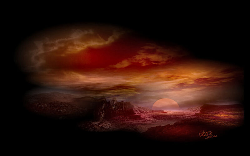 Alien Planet Landscape — Red, Dramatic, Sunset, Digital Art