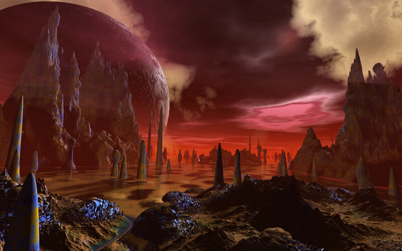 Alien Planet Landscape — Red, Dramatic, Sunset