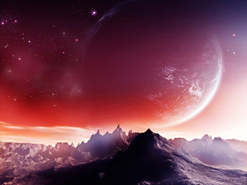 Alien Planet Landscape — Red, Night