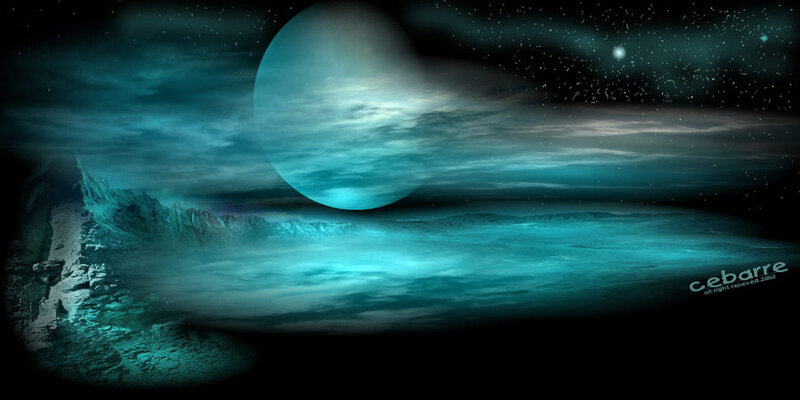 Alien Planet Landscape — Teal, Dramatic, Night