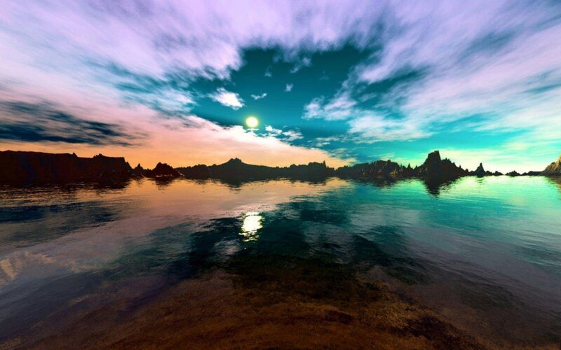 Alien Planet Landscape — Teal, Dramatic