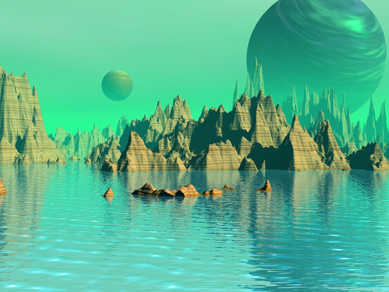 Alien Planet Landscape — Teal, Serene, 3d Render