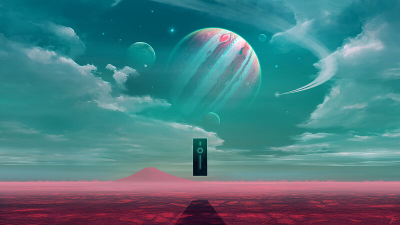 Alien Planet Landscape — Teal, Serene, Digital Art