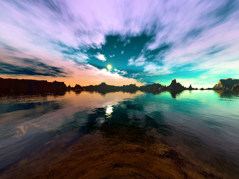 Alien Planet Landscape — Teal, Serene