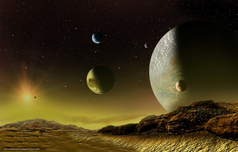 Alien Planet Landscape — Yellow, Dramatic, Night, Digital Art