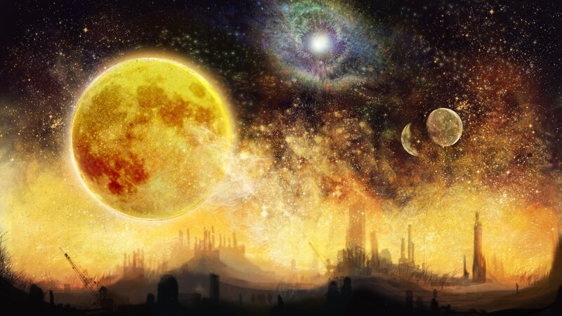 Alien Planet Landscape — Yellow, Dramatic, Night