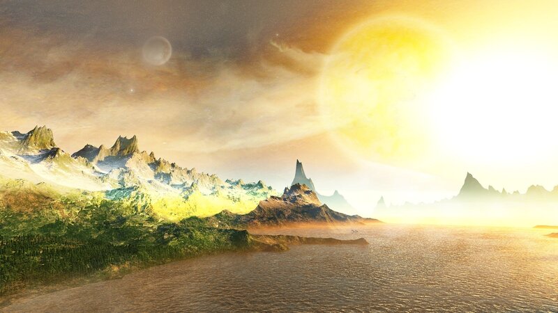 Alien Planet Landscape — Yellow, Dramatic, Sunset