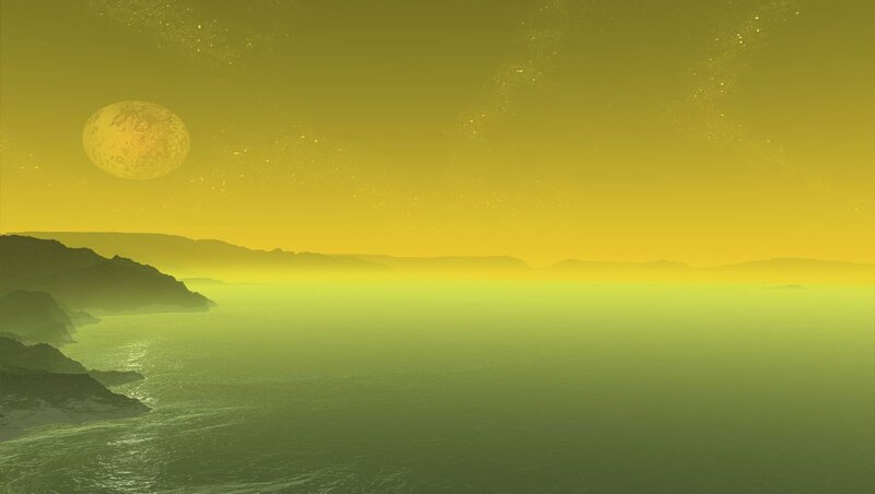 Alien Planet Landscape — Yellow, Serene, Night, Digital Art