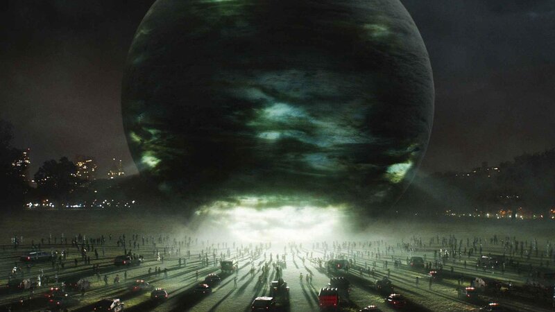 Alien planet looms over city