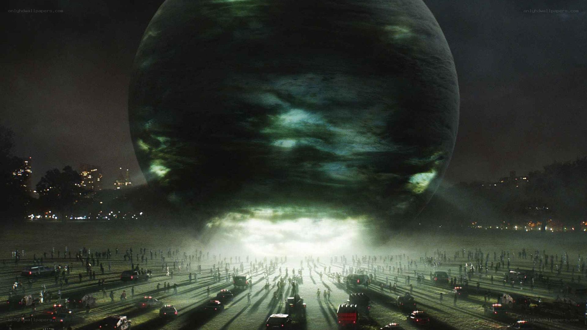 Alien planet looms over city