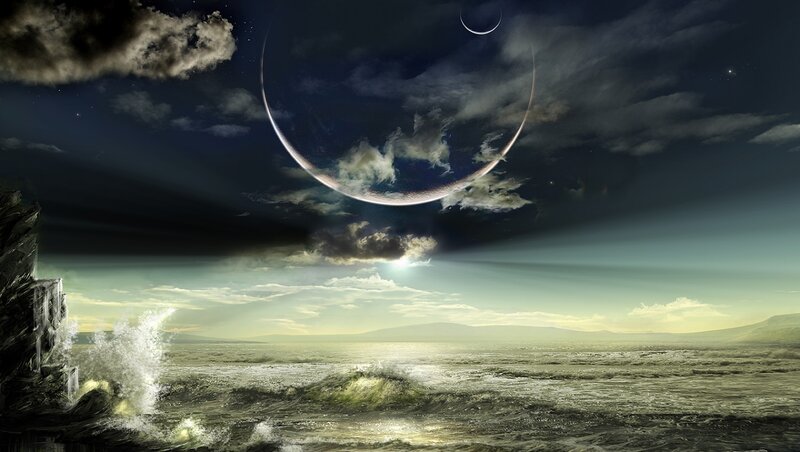 Alien Planet Ocean — Dark Blue, Dramatic
