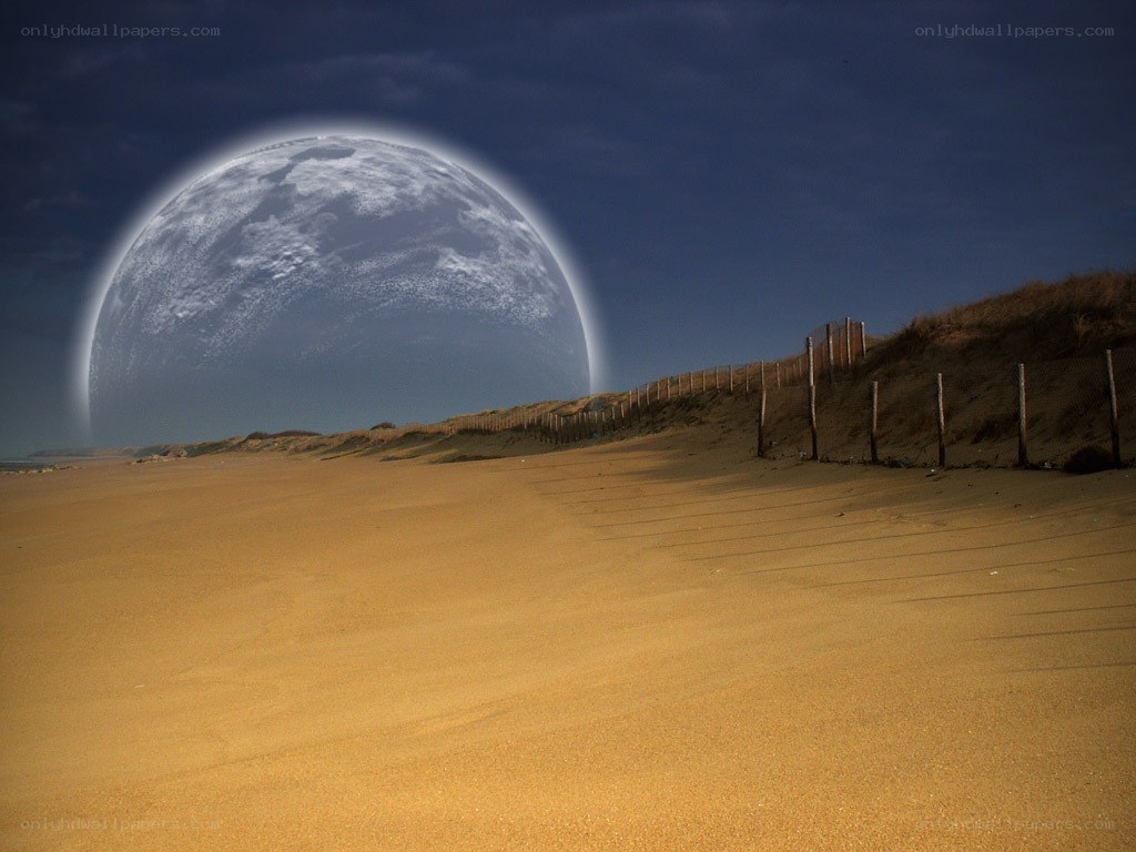 alien planet over beach