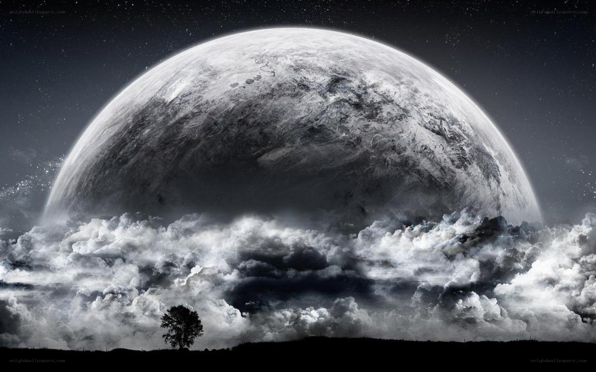 alien planet over clouds