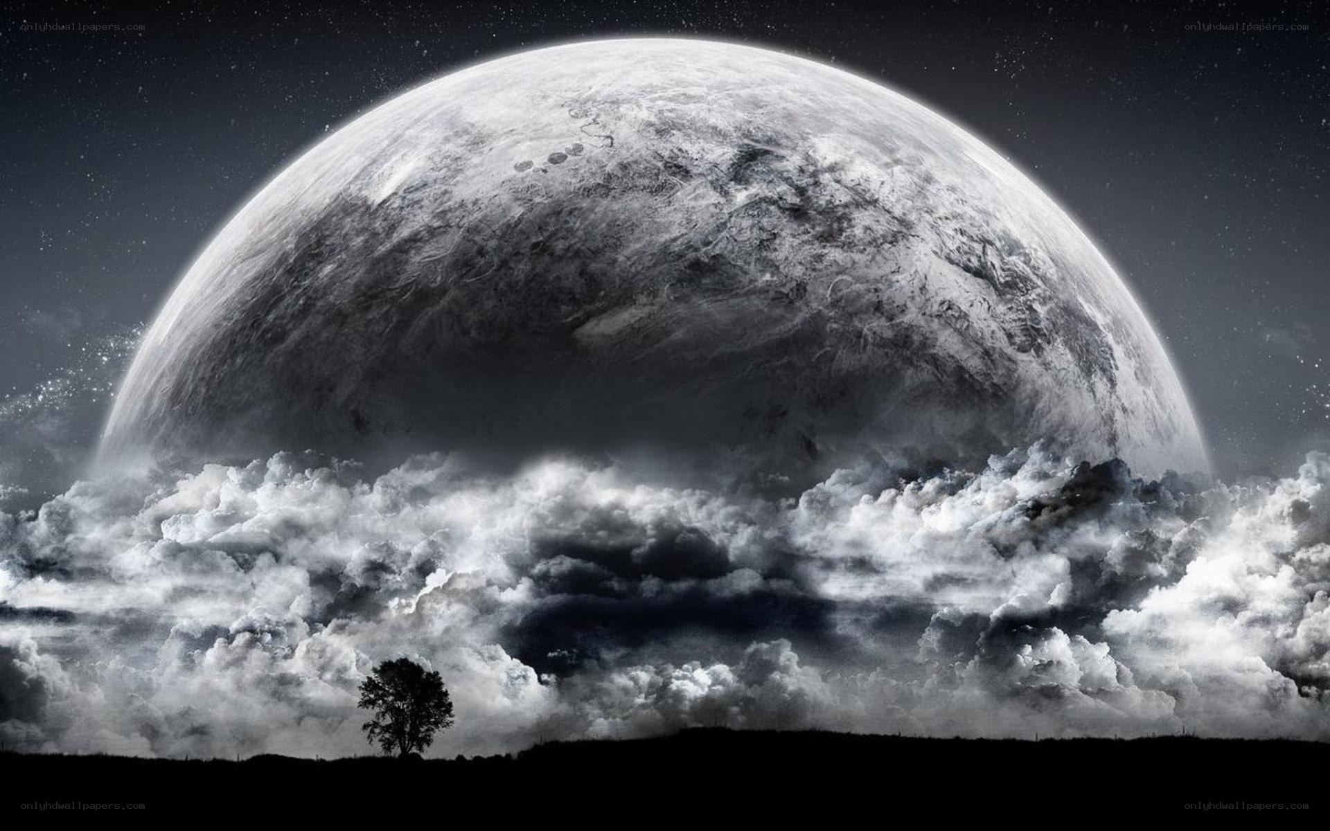alien planet over clouds