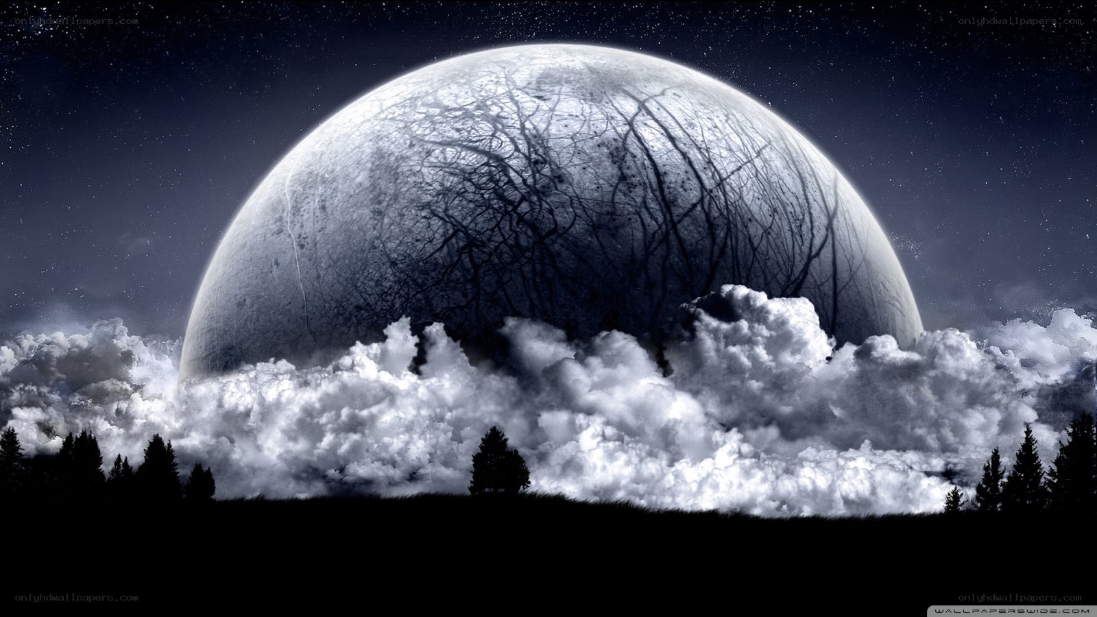 alien planet over clouds