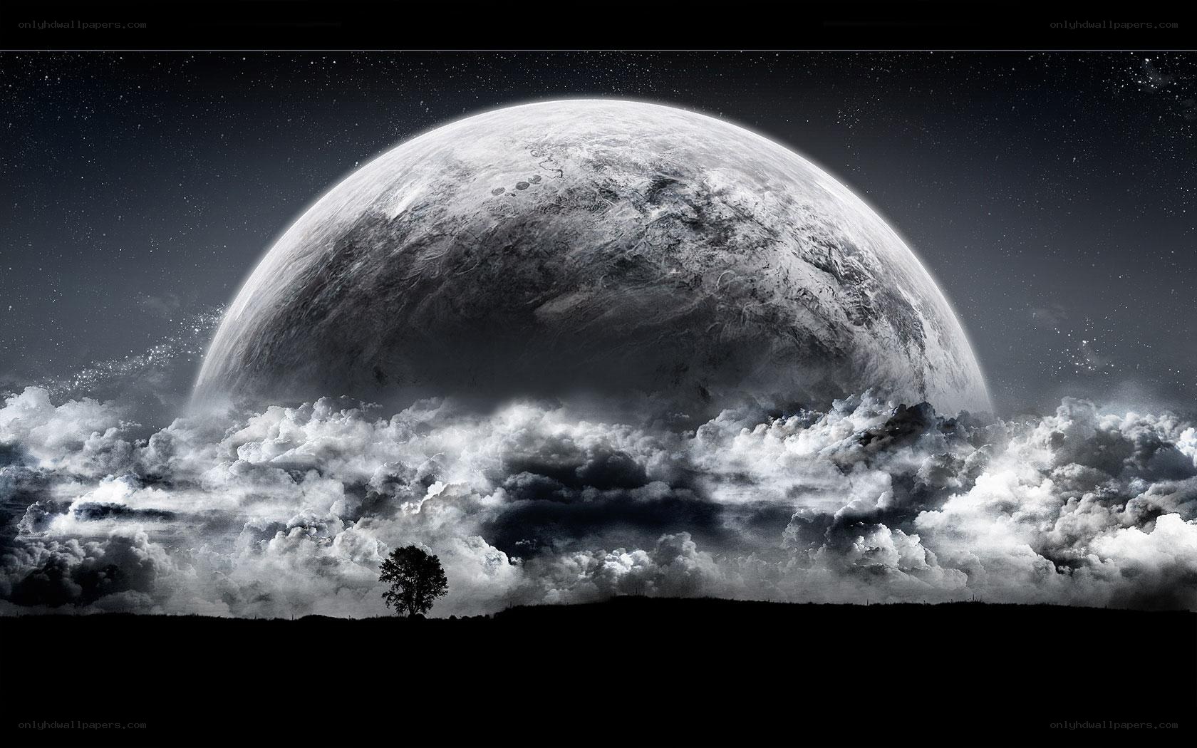 alien planet over clouds
