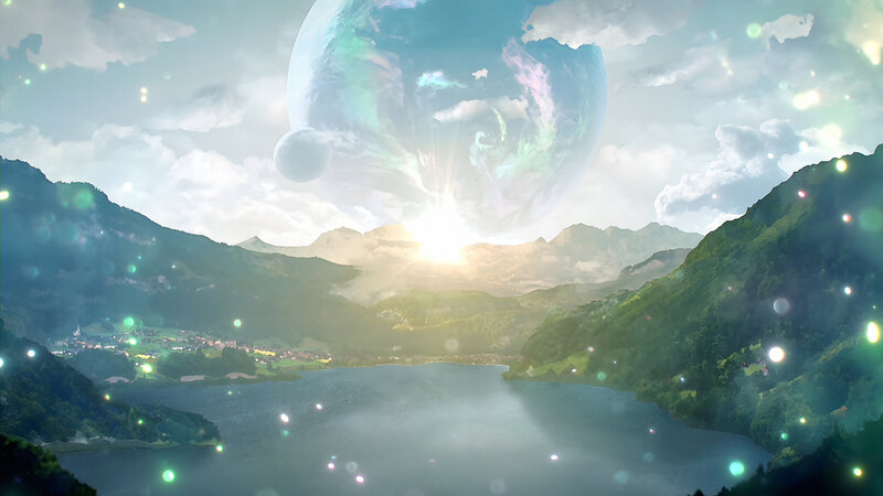 Alien Planet over Lake — Green
