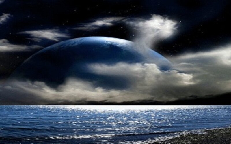 alien planet over ocean