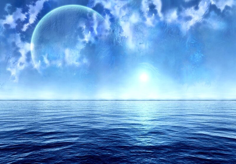 Alien Planet over Ocean — Blue