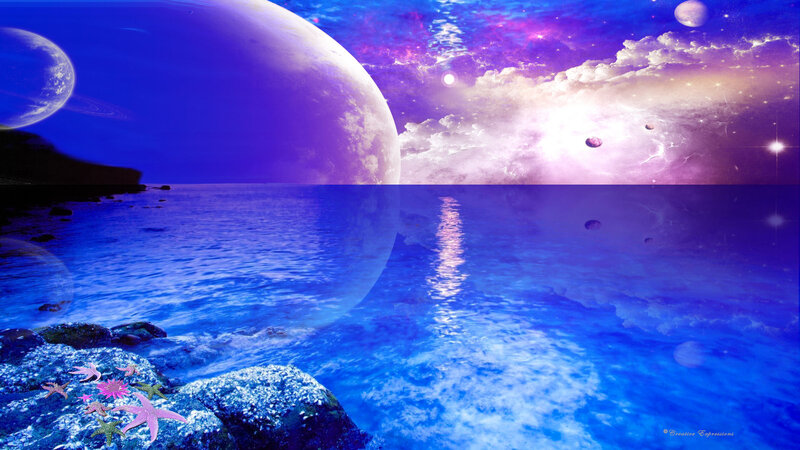 Alien Planet Seascape — Blue, Dreamy