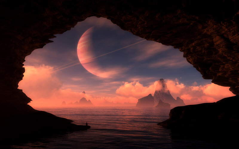 alien planet seascape view
