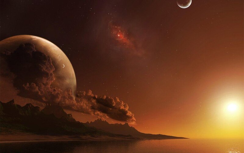 alien planet sunset
