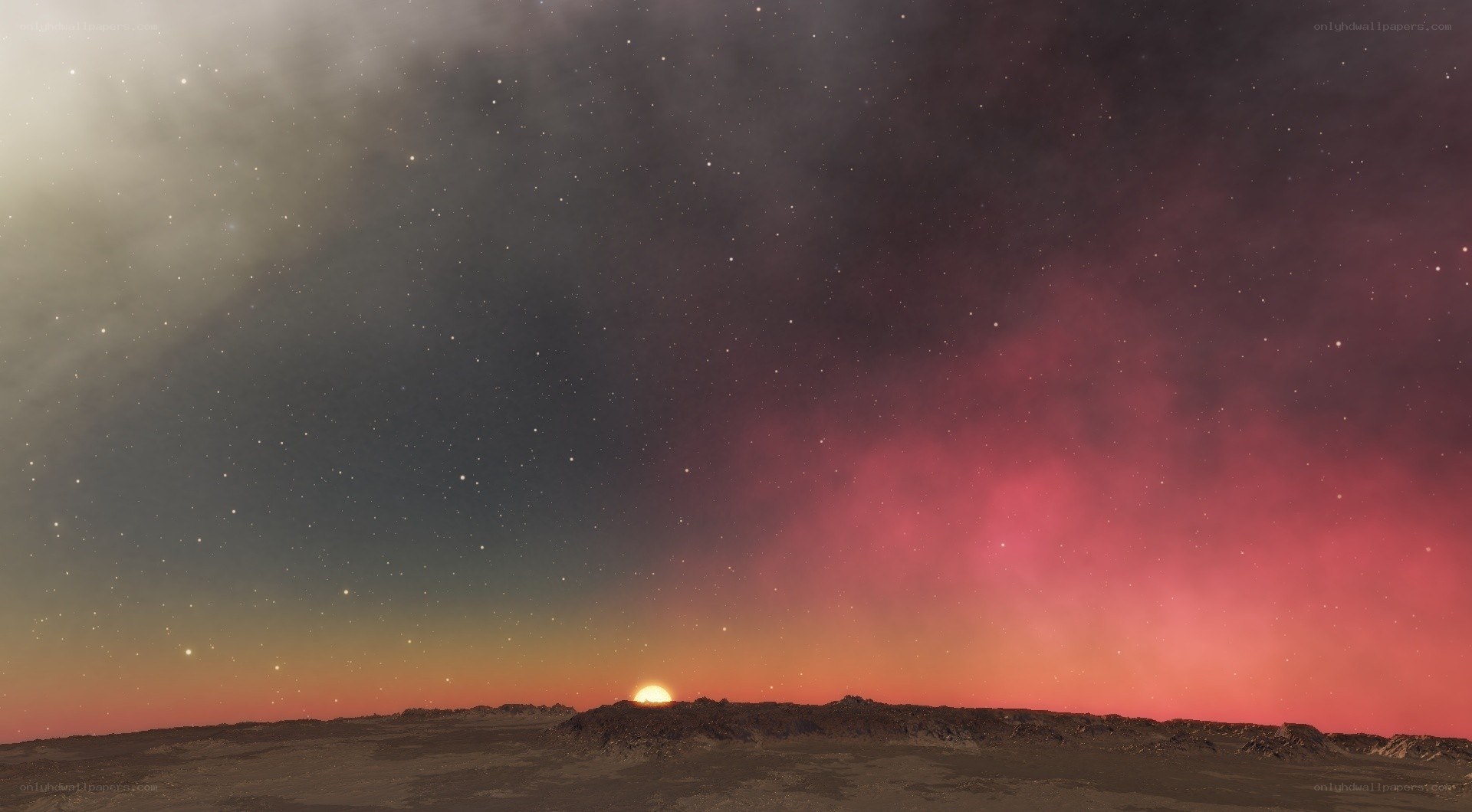 alien planet sunset