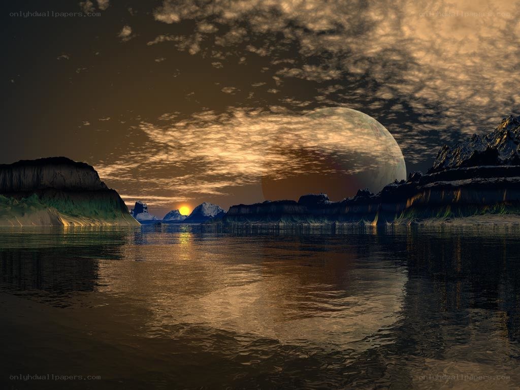 alien planet sunset