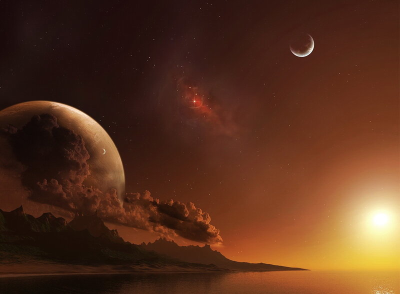 alien planet sunset
